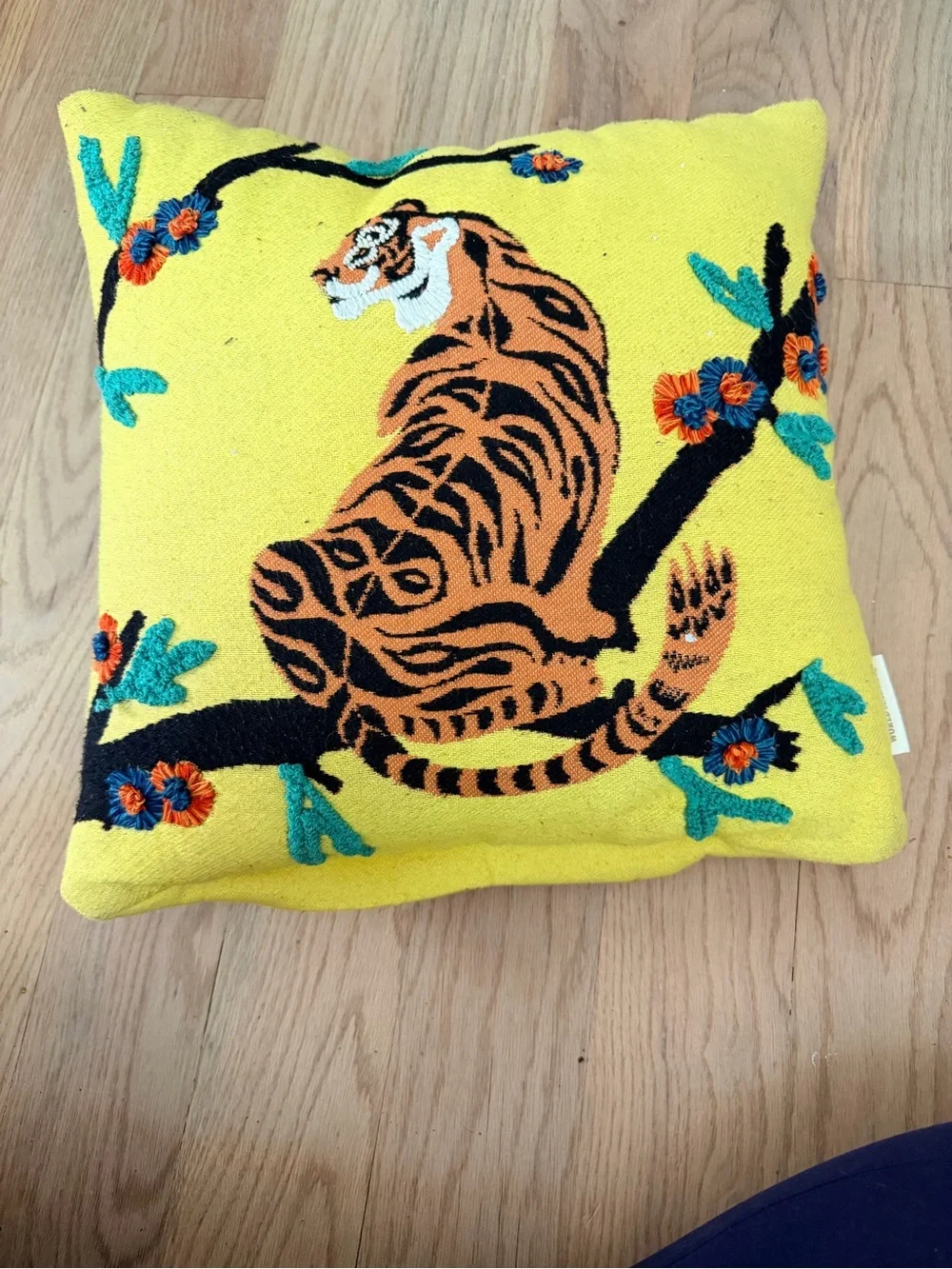 World Market Embroidered Tiger Accent Pillow - 18” - includes insert pillow -